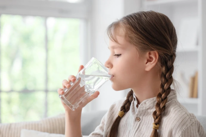 Child drinking water and staying hydrated