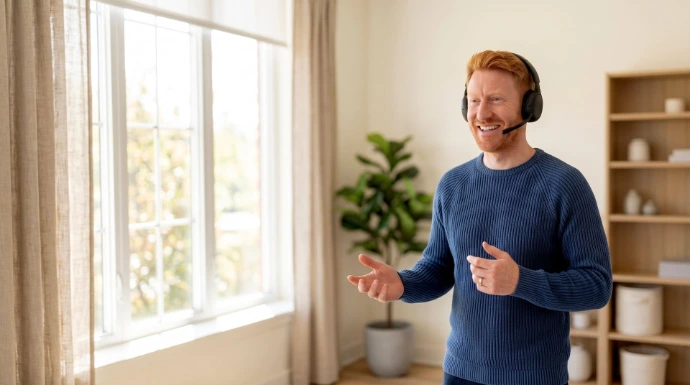 Person giving customer support and orientation