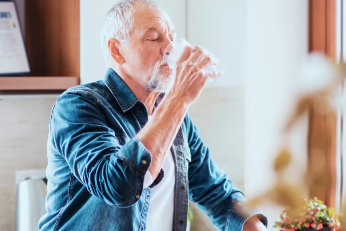 man drinking water