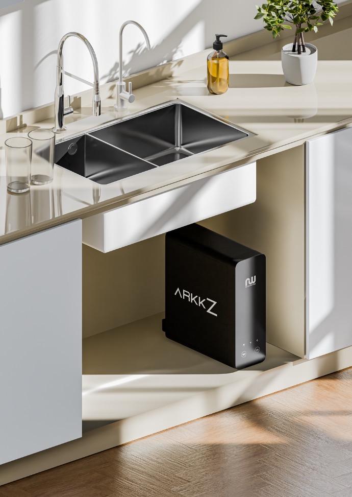 ArkkZ undersink water filter with dimensions – Renewell Water The ArkkZ premium undersink water filtration system from Renewell Water, shown with detailed dimensions for a perfect fit. Designed for discreet installation, it delivers crystal-clear, purified drinking water while maintaining a sleek, minimalist kitchen style.