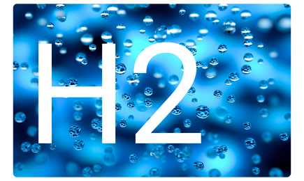 H₂ symbol with bubbles shows Renewell Water’s hydrogen ionizer, combining reverse osmosis with antioxidant-rich hydration.