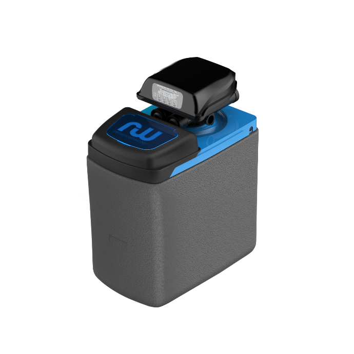 Compact Blu 10L water softener with Clack valves, ideal for Irish and UK households of 1–6 people.