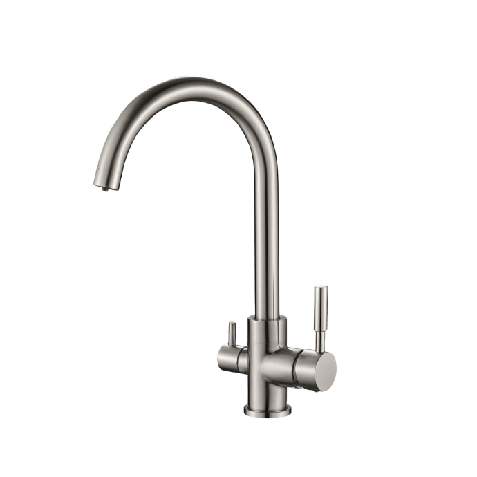 Tri-flow 3-in-1 filter tap: hot, cold & filtered water from one spout, ideal for Irish and UK kitchens.
