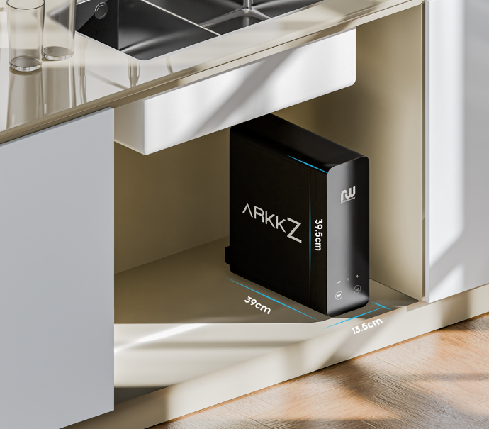 Compact Under Sink Water Filtration System – ArkkZ Space-saving reverse osmosis filter fits neatly under sink, delivering pure drinking water at home.