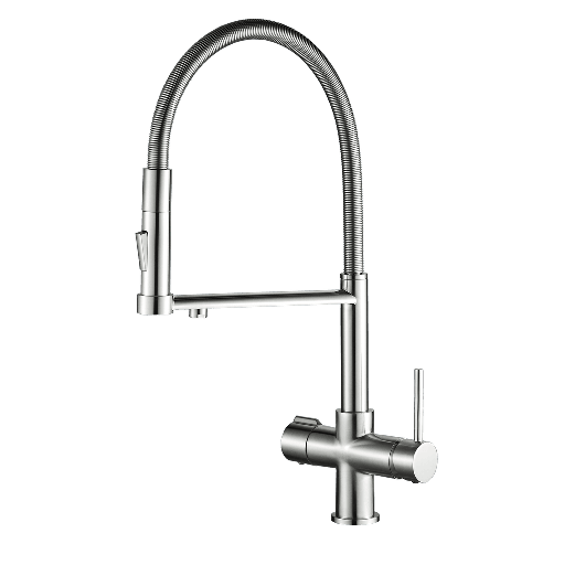 [YZ2002-WD 4 ways Brushed Nickel] Rio 4-in-1 Kitchen Tap | Dual Lever Tap | Filter & Hydrogen Water Compatible | Pull-Down | 360° Swivel Spout